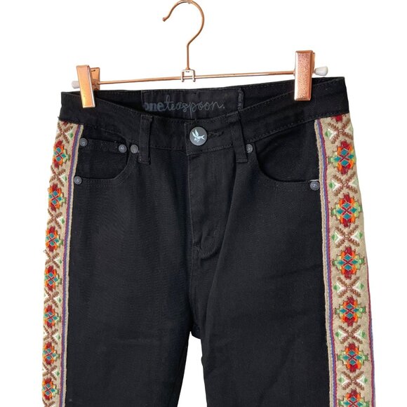 One Teaspoon Aztec Embroidered Skinny Jeans Size 26 Black High Waist Dixie - Picture 3 of 10